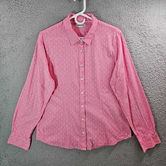 Orvis Tops - Orvis Shirt Women Medium Button Up Long Sleeve‎ Red White Striped